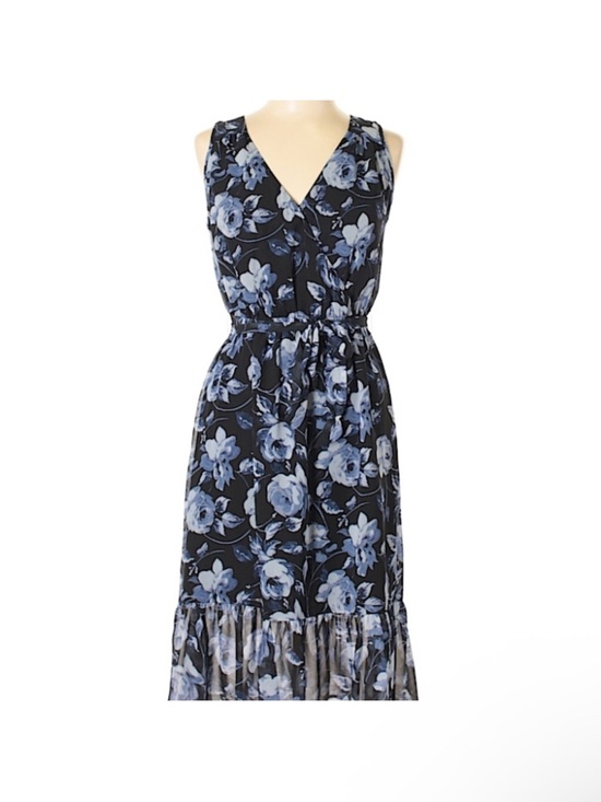 a new day Dresses & Skirts - a new day Black and Blue Floral V-Neck Sleeveless Midi Dress